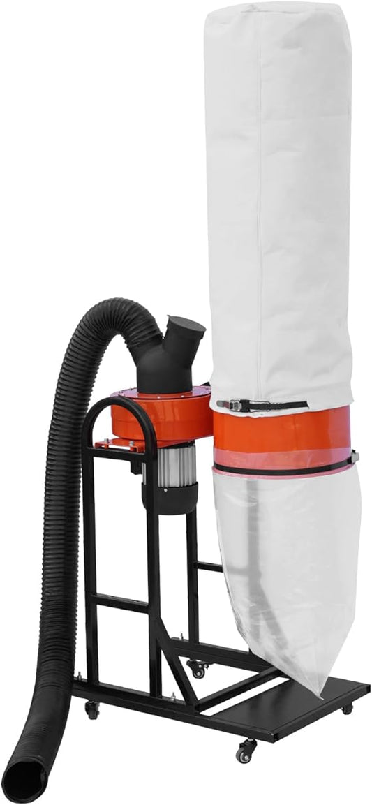 VEVOR 1.5 HP Dust Collector, 716 CFM, Portable Vortex Dust Collector, with 47 Gallon Collection Bag and Mobile Base, 220V, 3400 RPM, 5μm Canister Filter Kit, for Woodworking Dust Collection System